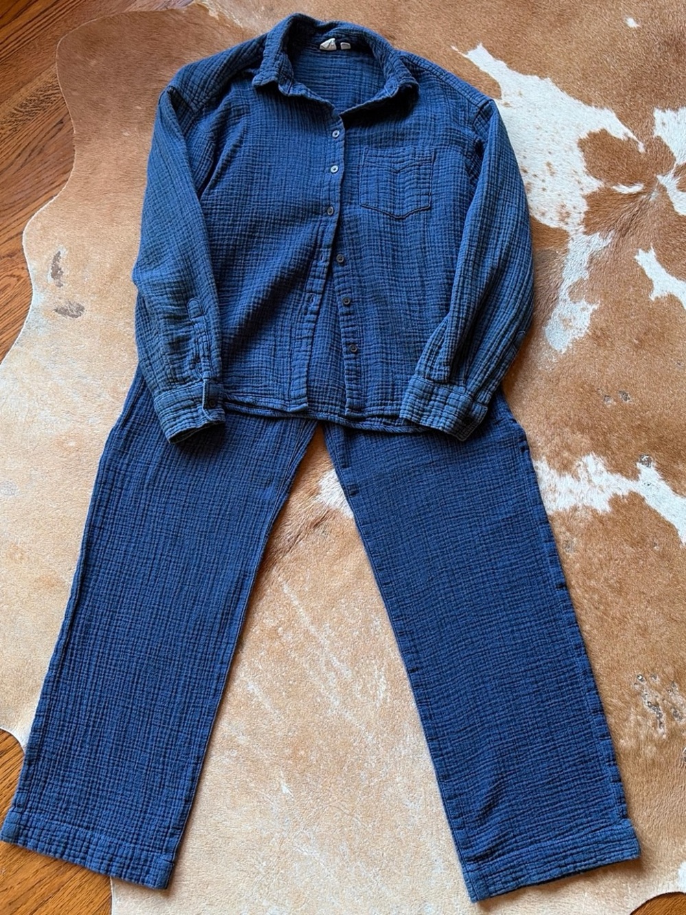 Gap Blue Cotton Gauze Button-Up Top and Pants Set